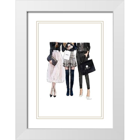 Friends Shopping White Modern Wood Framed Art Print with Double Matting by Amanda Greenwood