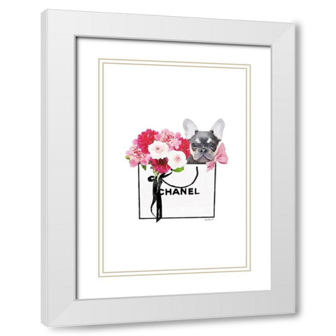 Frenchie and Shopping White Modern Wood Framed Art Print with Double Matting by Greenwood, Amanda
