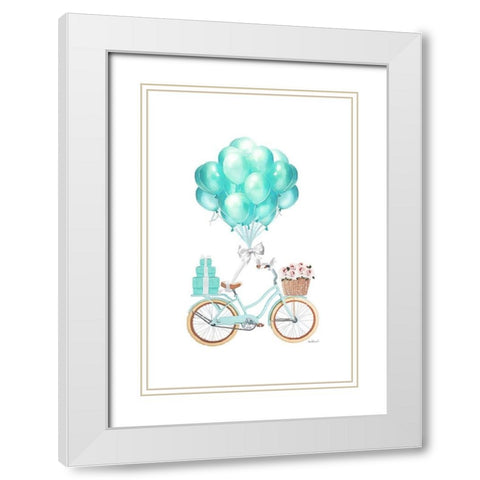 Biking and Balloons White Modern Wood Framed Art Print with Double Matting by Greenwood, Amanda