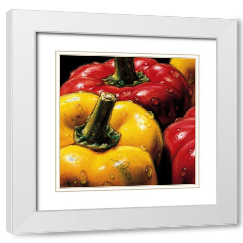 Peppers White Modern Wood Framed Art Print with Double Matting by AlmaCh