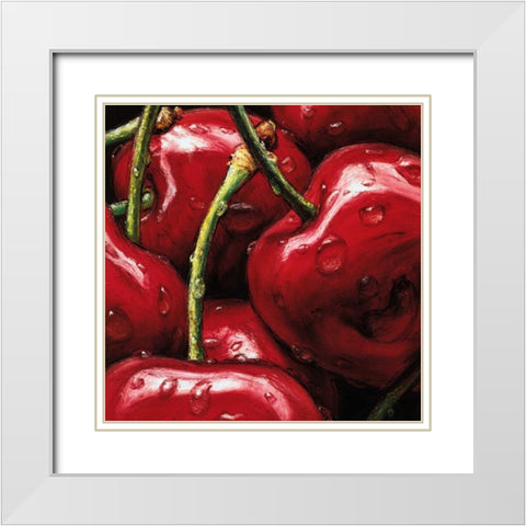 Cherries White Modern Wood Framed Art Print with Double Matting by AlmaCh