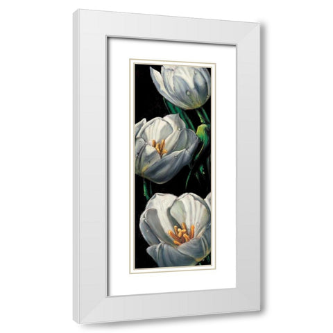 Dewdrop Tulips White Modern Wood Framed Art Print with Double Matting by AlmaCh