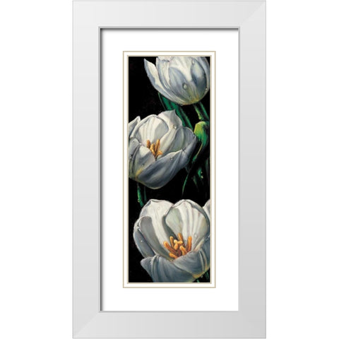 Dewdrop Tulips White Modern Wood Framed Art Print with Double Matting by AlmaCh