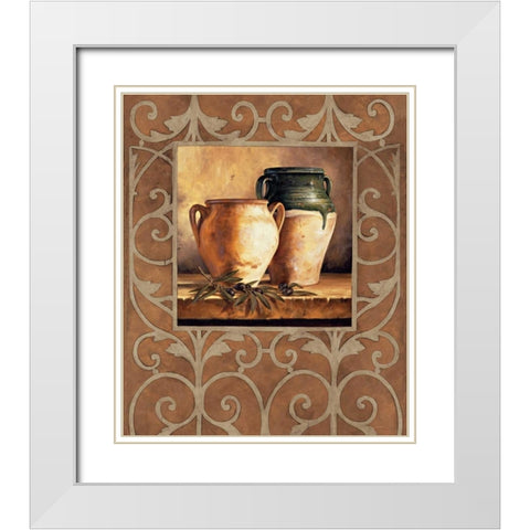 Vases with Olives White Modern Wood Framed Art Print with Double Matting by Gonzales, Andres