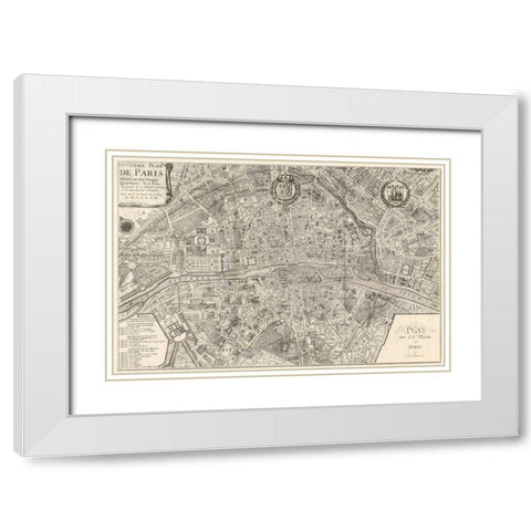 Plan de la Ville de Paris 1715 White Modern Wood Framed Art Print with Double Matting by De Fer, Nicolas