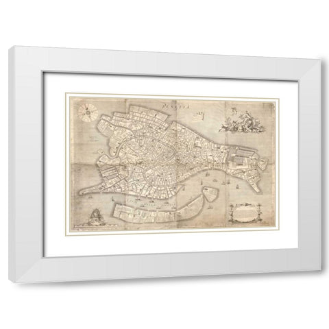 Citt di Venezia 1729 White Modern Wood Framed Art Print with Double Matting by Ughi, Ludovico