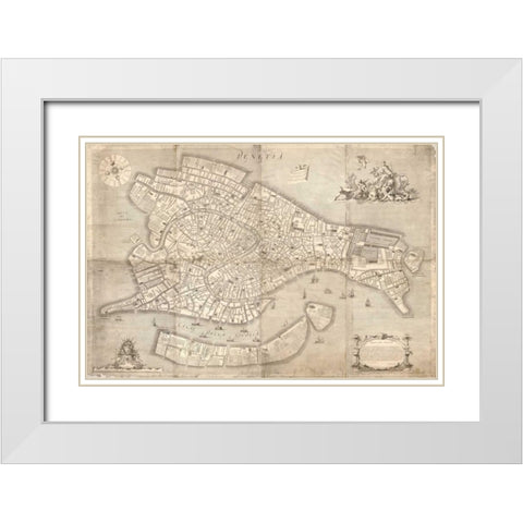 Citt di Venezia 1729 White Modern Wood Framed Art Print with Double Matting by Ughi, Ludovico