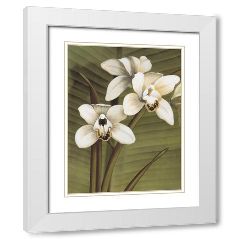 Orchid with Palm I White Modern Wood Framed Art Print with Double Matting by Trivelli, Andrea