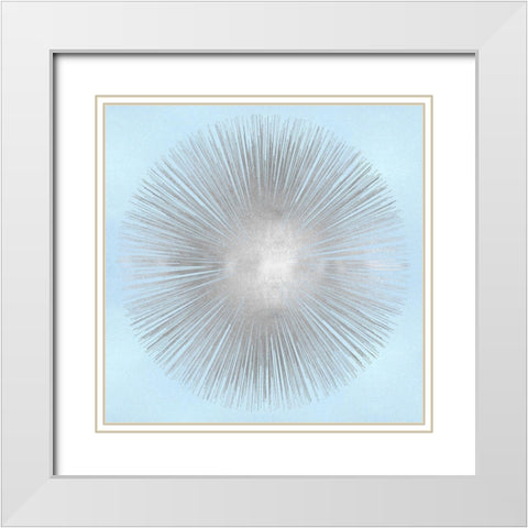Sunburst Silver on Blue I White Modern Wood Framed Art Print with Double Matting by Young, Abby