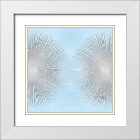 Sunburst Silver on Blue II White Modern Wood Framed Art Print with Double Matting by Young, Abby