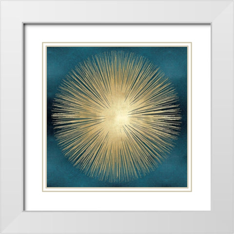 Sunburst Gold on Teal I White Modern Wood Framed Art Print with Double Matting by Young, Abby