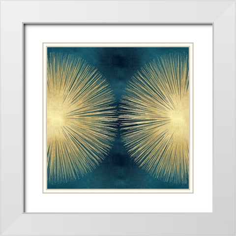 Sunburst Gold on Teal II White Modern Wood Framed Art Print with Double Matting by Young, Abby