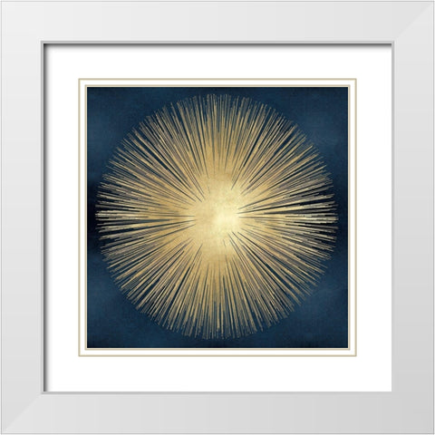 Sunburst Gold on Blue I White Modern Wood Framed Art Print with Double Matting by Young, Abby