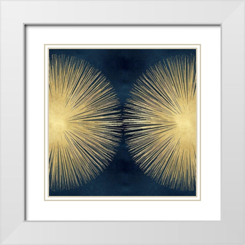 Sunburst Gold on Blue II White Modern Wood Framed Art Print with Double Matting by Young, Abby