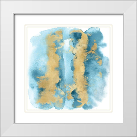 Aqua Mist with Gold I White Modern Wood Framed Art Print with Double Matting by Riley, Bella