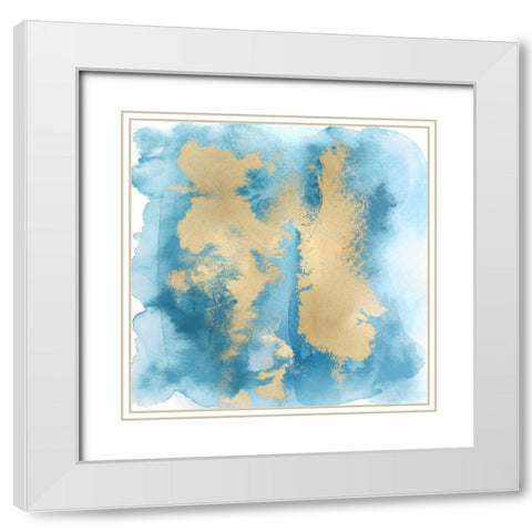 Aqua Mist with Gold II White Modern Wood Framed Art Print with Double Matting by Riley, Bella