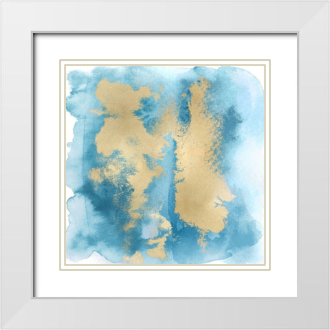 Aqua Mist with Gold II White Modern Wood Framed Art Print with Double Matting by Riley, Bella