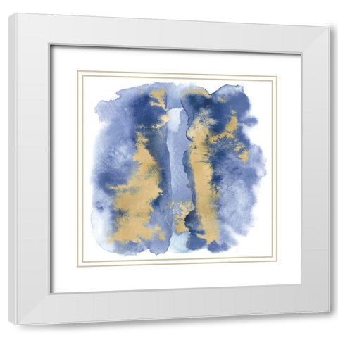 Blue Mist with Gold I White Modern Wood Framed Art Print with Double Matting by Riley, Bella