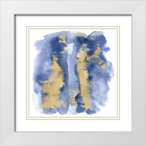 Blue Mist with Gold I White Modern Wood Framed Art Print with Double Matting by Riley, Bella