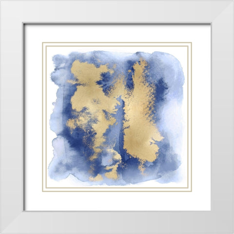 Blue Mist with Gold II White Modern Wood Framed Art Print with Double Matting by Riley, Bella