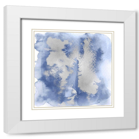 Blue Mist with Silver II White Modern Wood Framed Art Print with Double Matting by Riley, Bella