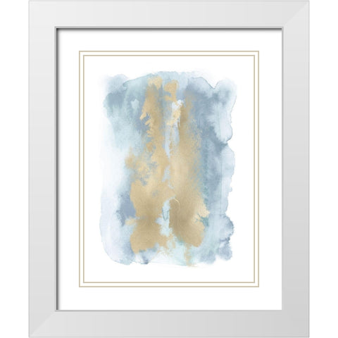 Soft Blue Mist With Gold II White Modern Wood Framed Art Print with Double Matting by Riley, Bella