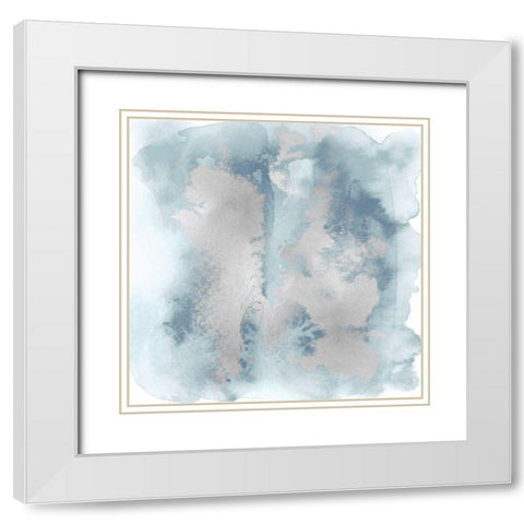 Soft Blue Mist With Silver II White Modern Wood Framed Art Print with Double Matting by Riley, Bella