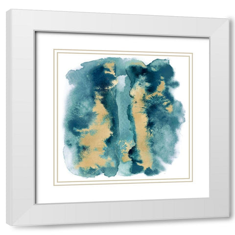 Teal Mist with Gold I White Modern Wood Framed Art Print with Double Matting by Riley, Bella
