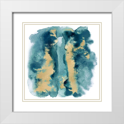 Teal Mist with Gold I White Modern Wood Framed Art Print with Double Matting by Riley, Bella