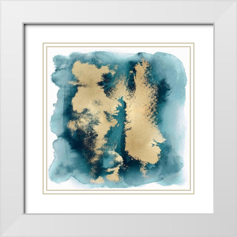 Teal Mist with Gold II White Modern Wood Framed Art Print with Double Matting by Riley, Bella