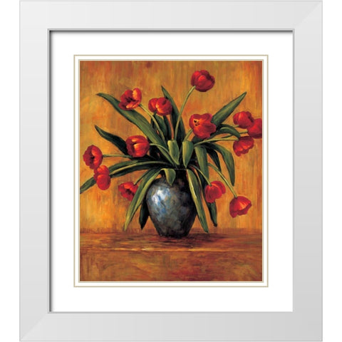 Red Tulips White Modern Wood Framed Art Print with Double Matting by Francis, Brian