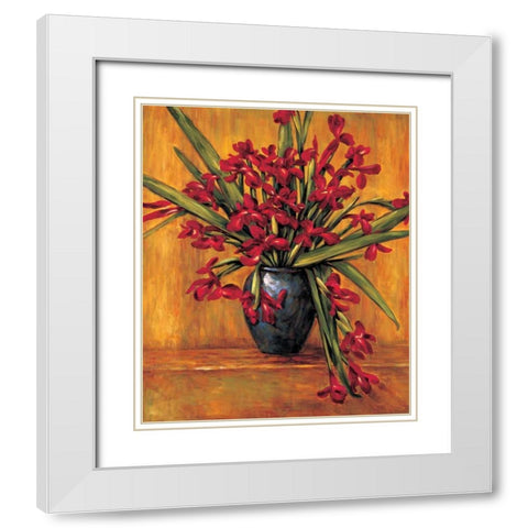 Red Irises White Modern Wood Framed Art Print with Double Matting by Francis, Brian