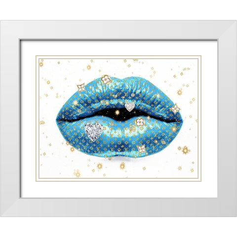 Luxury Lips Blue White Modern Wood Framed Art Print with Double Matting by Blake, Madeline