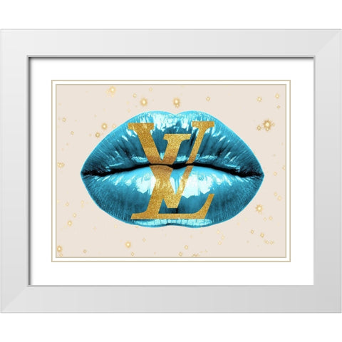 Fashion Lips Blue II White Modern Wood Framed Art Print with Double Matting by Blake, Madeline