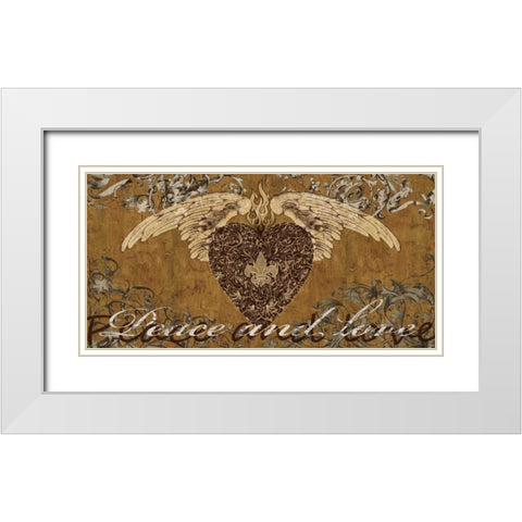 Peace and Love White Modern Wood Framed Art Print with Double Matting by Glover, Brandon