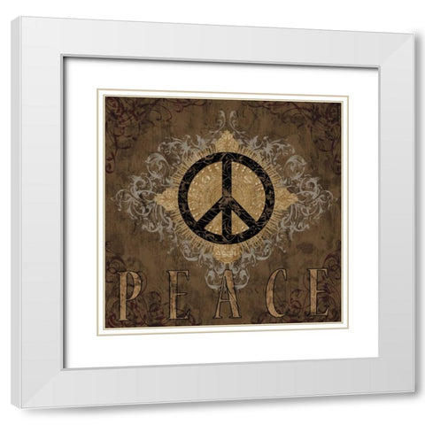 Peace White Modern Wood Framed Art Print with Double Matting by Glover, Brandon