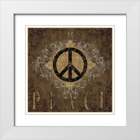 Peace White Modern Wood Framed Art Print with Double Matting by Glover, Brandon
