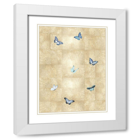 Butterflies Blue on Gold II White Modern Wood Framed Art Print with Double Matting by Blake, Madeline