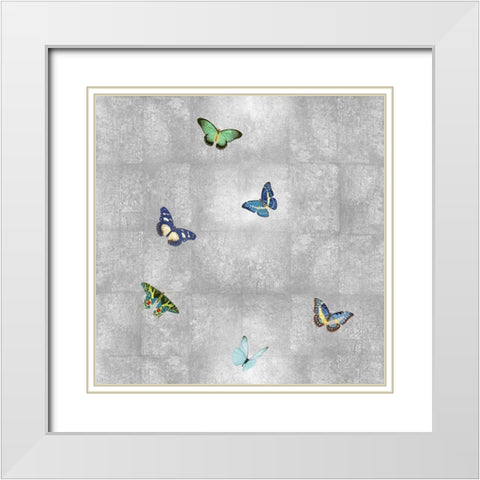 Butterflies on Silver I White Modern Wood Framed Art Print with Double Matting by Blake, Madeline