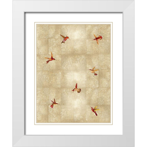 Hummingbirds Red on Gold I White Modern Wood Framed Art Print with Double Matting by Blake, Madeline