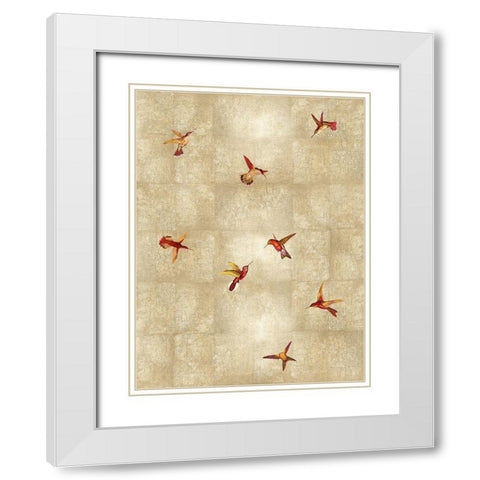 Hummingbirds Red on Gold II White Modern Wood Framed Art Print with Double Matting by Blake, Madeline