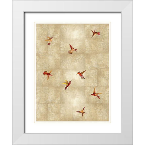 Hummingbirds Red on Gold II White Modern Wood Framed Art Print with Double Matting by Blake, Madeline