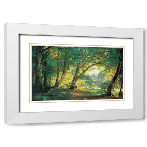 Deer in a Forest White Modern Wood Framed Art Print with Double Matting by Aagaard, Carl Frederic
