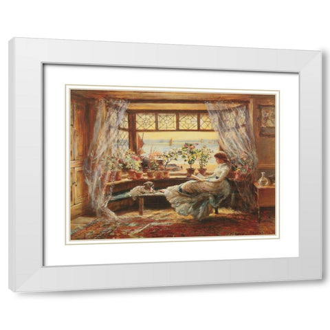 Reading by the Window Hastings White Modern Wood Framed Art Print with Double Matting by Lewis, Charles James