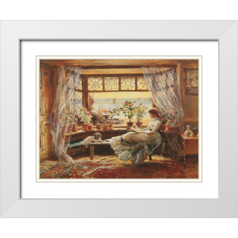 Reading by the Window Hastings White Modern Wood Framed Art Print with Double Matting by Lewis, Charles James