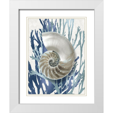 Shell Coral Aqua Blue II White Modern Wood Framed Art Print with Double Matting by Kelly, Caroline