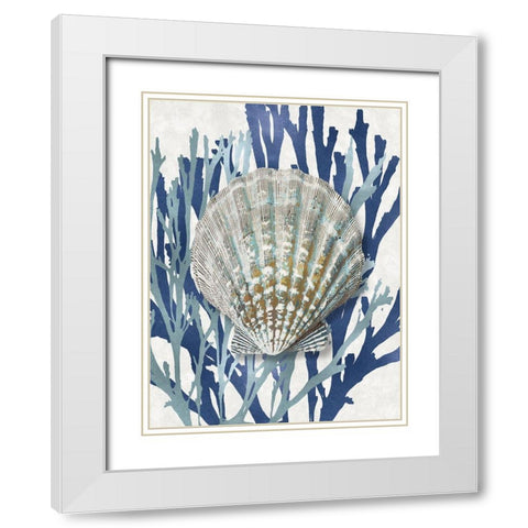 Shell Coral Aqua Blue IV White Modern Wood Framed Art Print with Double Matting by Kelly, Caroline