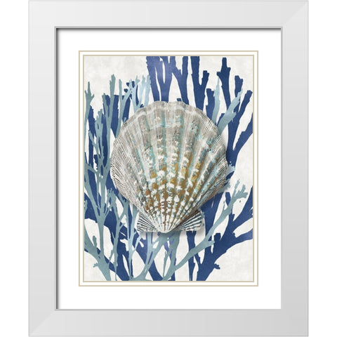 Shell Coral Aqua Blue IV White Modern Wood Framed Art Print with Double Matting by Kelly, Caroline