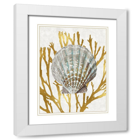 Shell Coral Gold IV White Modern Wood Framed Art Print with Double Matting by Kelly, Caroline