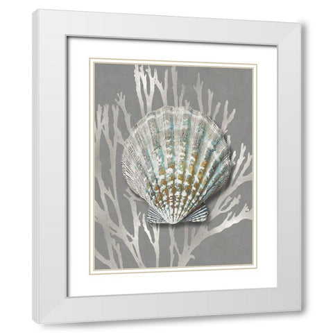 Shell Coral Silver on Gray IV White Modern Wood Framed Art Print with Double Matting by Kelly, Caroline